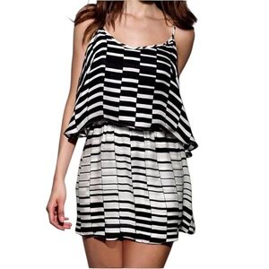 NWT PARKER 100% silk Lolly open back black white striped mini dress size XS new
